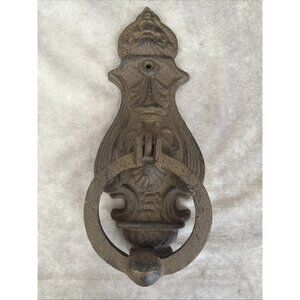 Vintage Ornate Cast Metal Door Knocker Hand Tea Towel Rack Antique Reproduction